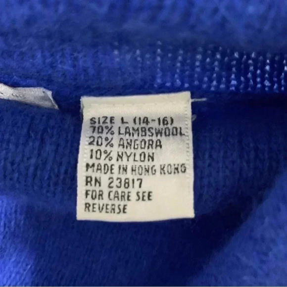 Carriage court vintage lambswool angora blend blue cable knit ribbed sweater - Picture 3 of 5